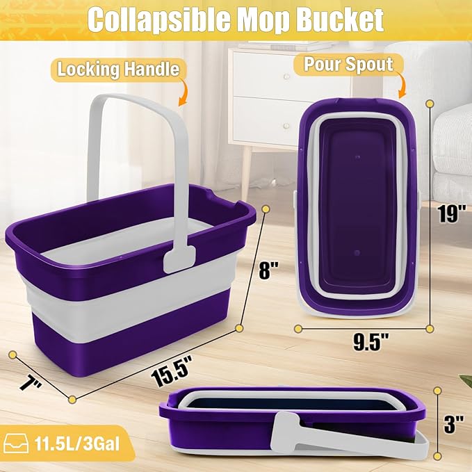 Collapsible Mop Bucket for Cleaning with Handle, Silicone Square Wash Bucket for Windows Cleaning Car Washing,Cleaning Supplies Organizer Plastic Water Bucket