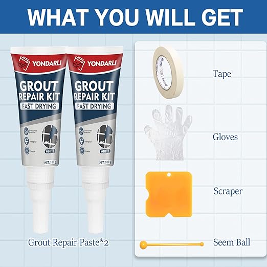 2 Pack White Grout Sealer - Filler Tube, Fast Drying Grout Pen Paint, Repair Kit for Bathroom, Shower, Kitchen, Floor Tile Joints