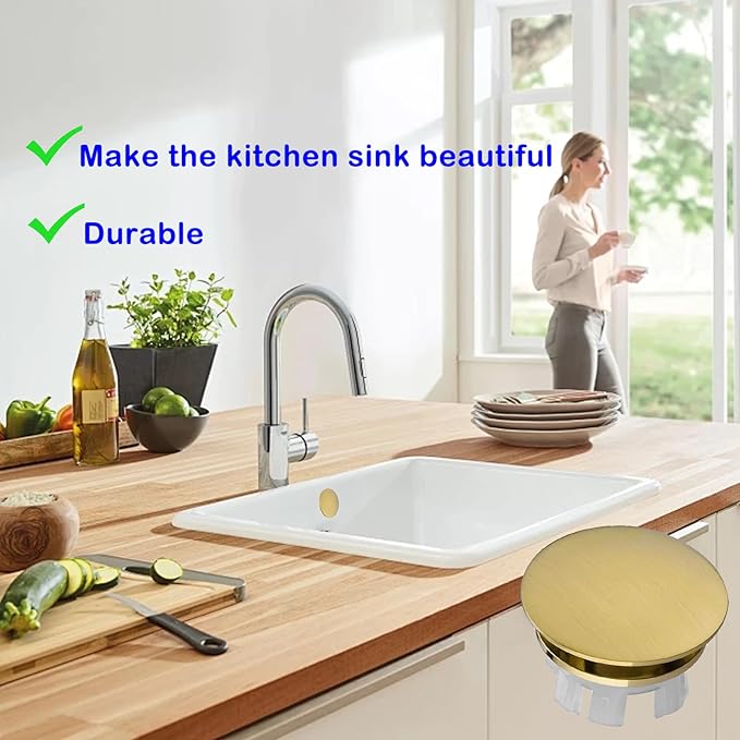 2 Pcs Bathroom Sink Overflow Cover Basin Trim Brass Insert in Hole Round Caps Brushed Nickel Vanity Ceramic Vessel Kitchen Replacement Dual Layer Insert Sink Basin Overflow Trim Ring (Gold)