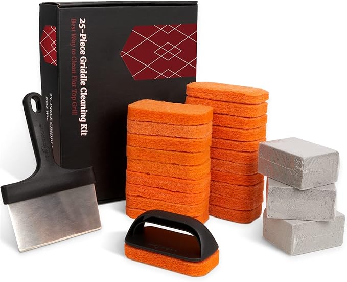 SHINESTAR 26-Piece Griddle Cleaning Kit for Blackstone Flat Top Grill – Heavy Duty Scraper, Cleaning Brick & Scouring Pads, Professional Griddle Cleaner Kit, Easy to Remove Grease & Stain