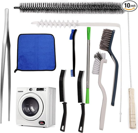 10PCS Dryer Vent Cleaner Kit, Flexible Brush with 8 Attachments & Microfiber Cloth for Deep Cleaning Lint/Dust in Dryer, Washer, Duct, Vent, Filter & Narrow Gaps of Kitchen Appliances