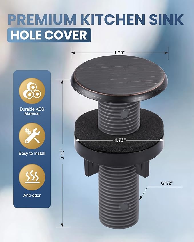 ARCORA Kitchen Sink Hole Cover: Premium Faucet Hole Plate Stopper Plug, Countertop Extra Hole Plastic Cap for Soap Dispenser Sprayer Tap, Oil Rubbed Bronze