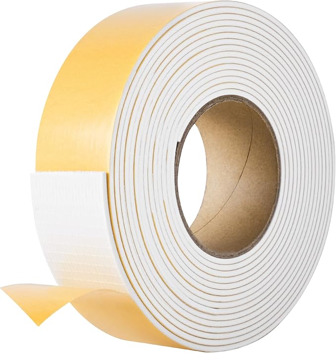 Kikerike Self Adhesive Foam Tape Weatherstrip 2in x 1/8in x 20Ft High Density Foam Insulation Strips Seal Weather Stripping with Strong Adhesive for Door and Window Sound Isolation Soundproofing