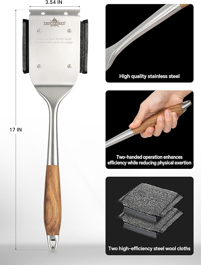 XUDAKAIXIN Bristle-Free Steam Grill Brush – No Bristle Shedding, with Replacement Head. Ultra-Safe & Efficient Cleaner for Cast Iron and Stainless Steel Outdoor Grills