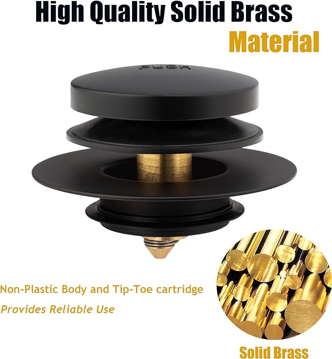 Artiwell Universal Tip Toe Bath Drain Stopper and Cover, Bathtub Drain Stopper, Replaces Lift and Turn, Tip-Toe and Trip Lever drains for Tub, EZ Installation and Clearing (MATT Black)