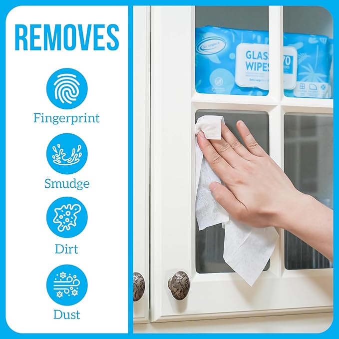 Air Jungles Glass Cleaner Wipes 70 Count, No Cloth Needed, XL 10" x 8" Streak Free Cleaning Wipes for Windows, Mirrors, Car Windshield, Removes Fingerprints, Dust, Dirt, for All Glass Surfaces