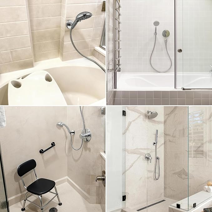 G-Promise All Metal Handheld Shower Head Holder, Adjustable Wall Mount Shower Wand Bracket, Strong Adhesive Disc Mount or Drill Installation (Round, Chrome)