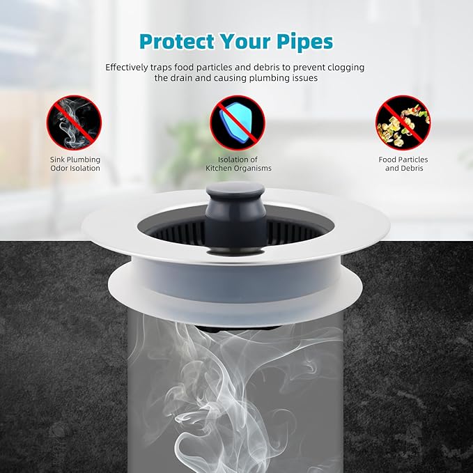 Hibbent Universal 3 in 1 Metal Kitchen Sink Drain Strainer, Upgraded Stainless Steel Drain Stopper Combo, Pop Up Sink Stopper, 3 Anti-Clogging Basket Strainers with Handle for US Standard 3-1/2" Drain