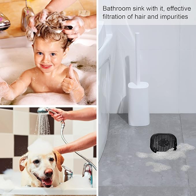 2 Pieces Shower Drain Hair Catcher Bathtub Stopper Home Drain Protectors Drain Cover with Sucker Water Trap Sink Cover for Bathroom Bathtub and Kitchen (Black,Black)