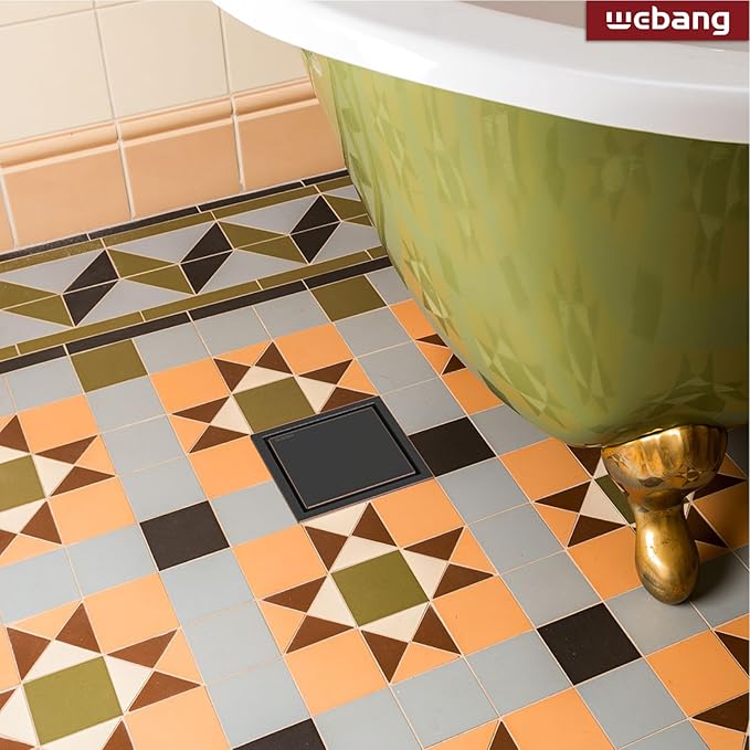 WEBANG 4 Inch Square Shower Drain Bronze Floor Drain with Flange Reversible 2-in-1 Cover Tile Insert Grate Removable SUS304 Stainless Steel CUPC Certified Oil Rubbed Bronze