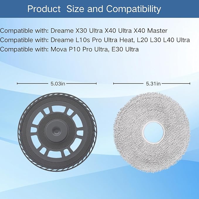 2 Mop pad Holders and 4 mop Pads,Replacement Accessories Compatible with Dreame X30 Ultra,X40 Ultra,X40 Master,L10s Pro Ultra Heat,L20 Ultra,L30 Ultra,L40 Ultra,MOVA P10 Pro Ultra,E30 Ultra