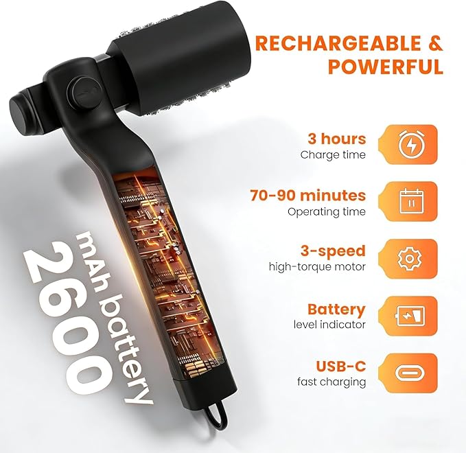 Electric Grill Brush for Ootdoor Grill, Cordless Grill Brush for Outdoor BBQ with 2 Heads, 3-Speed & Angle Adjust Cordless Rotary Grill Cleaner, Rechargeable Grill Cleaning Brush for Barbecue Grates