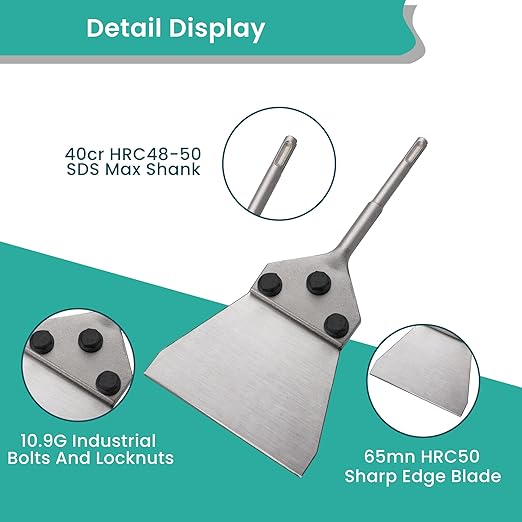 5 Inch SDS Plus Floor Scraper with Spare Bolts and Locknuts, Easily Removes Tile, Plaster, Hardwood Floors and Works with All SDS-Plus System Rotary and Electric Hammers