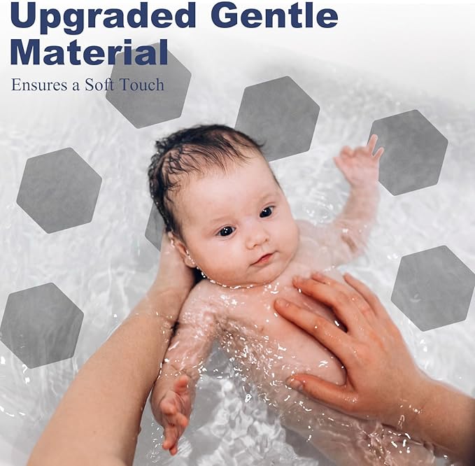 28 PCS Shower Floor Non Slip Stickers with Strong Adhesive, Invisible & Durable Anti Slip Shower Stickers with Scraper for Bath Tub, Pools and Stairs(Grey,Hexagon)