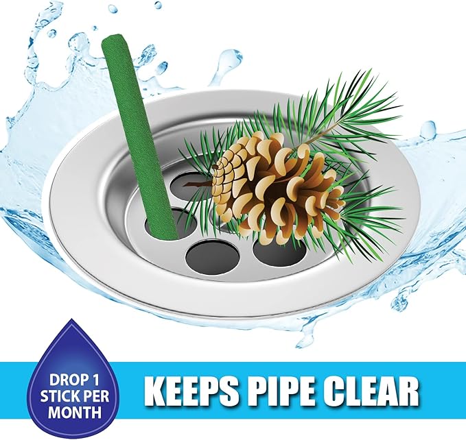 SANI 360° Sani Sticks Drain Cleaner and Deodorizer, Enzyme Pipe Cleaners, Eliminate Odors, Prevent Clogged Drains, Safe for Sinks, Bathtub Drains, Septic Tanks, 24 Count, Pine Scent