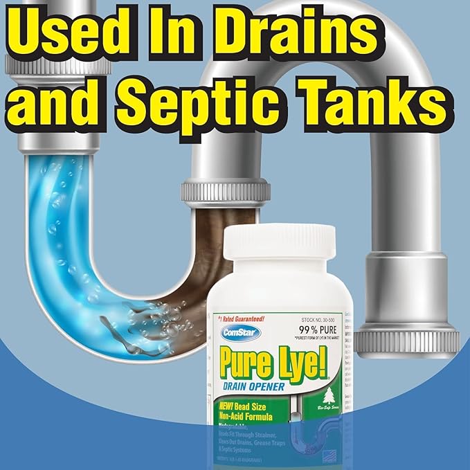 ComStar Pure Lye 1 lb - Unique Sodium Hydroxide Beads | Drain Opener & Soap Making | Biodegradable, Eco-Friendly (Pack of 12)
