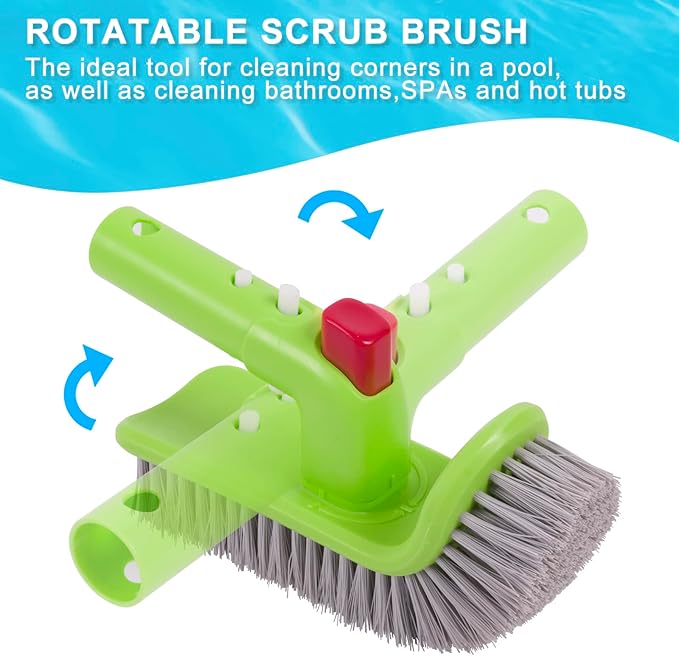 Sepetrel 3-Piece Pool Cleaning Kit -Pool Skimmer Net, 17.5" Aluminum Pool Wall Brush & 90° Rotatable Hand Scrub Brush for Steps, Corners, Vinyl Liners(No Pole)