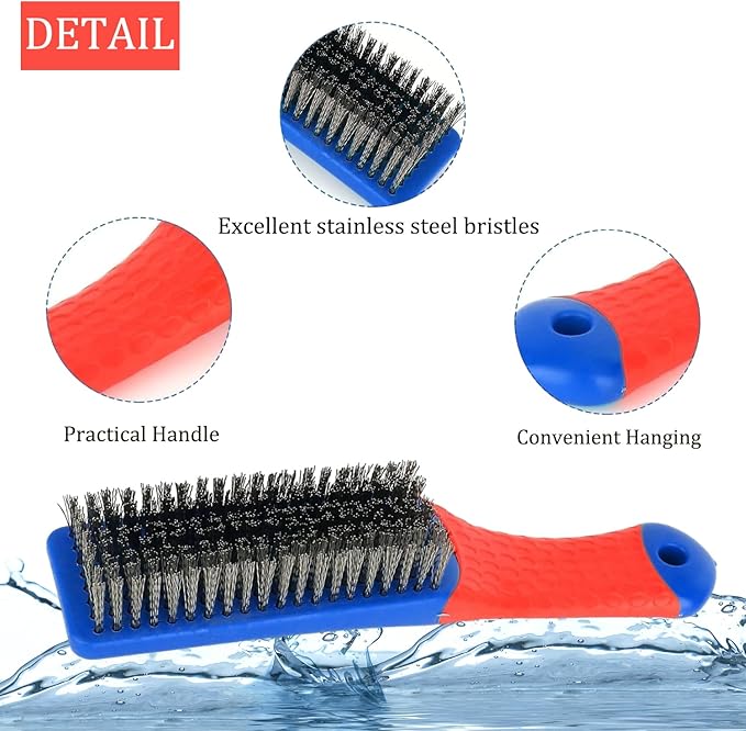 Ouliget Outdoor Grill Cleaning Wire Brush,BBQ Cleaner Accessories Stainless Steel Brush,Small Scratch Brush for Rust Removal, Paint Scrubbing, Cleaning Kitchen Supplies,2 Pieces