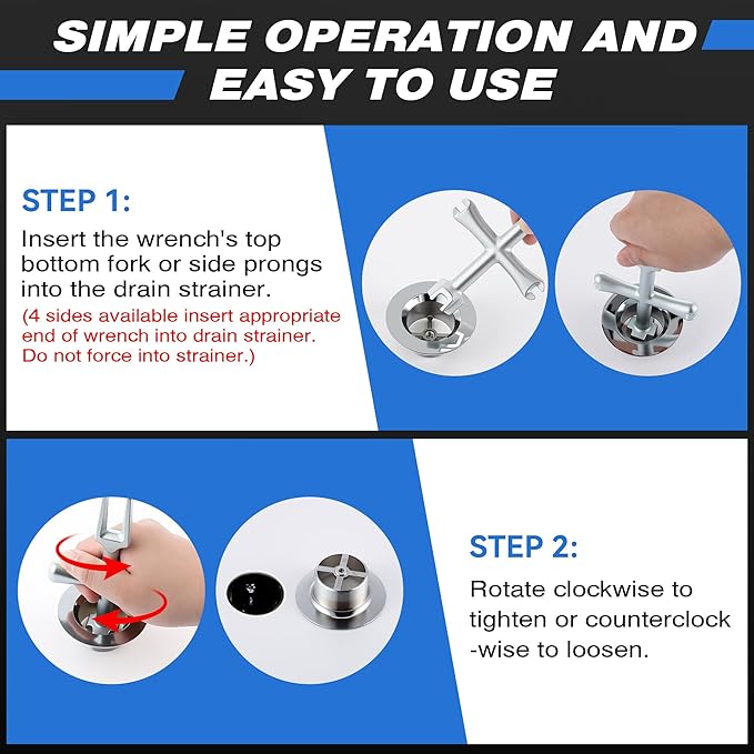 Enhon 4 Sided Drain Strainer Wrench with Sliding Handle for Bath/Shower Sink Tool for Installing Removing Pop Up Plugs, Basket Drains and Closet Spuds