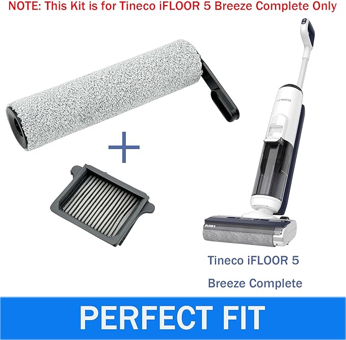 Replacement Parts Kit for TINECO iFLOOR 5 Breeze Complete Vacuum Cleaner- 2 Brush Rollers, 2 Vacuum HEPA Filters, 1 Cleaning Tool