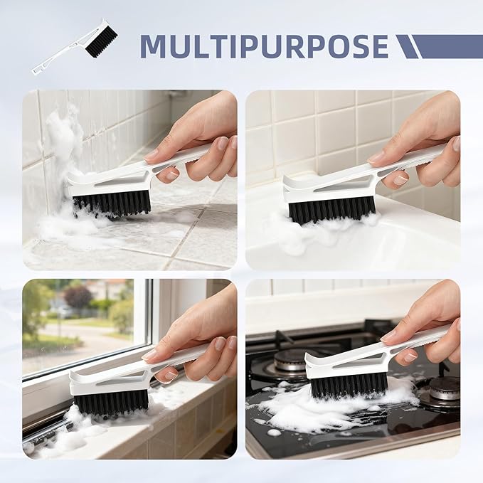 KMOSENIA Grout Cleaner Brush 2PCS, V Shape Grout Cleaning Brush, Stiff Grout Scrub Brushes for Cleaning Shower, Bathroom Tile, Kitchen Floor