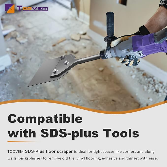 4 Inch SDS Plus Floor Scraper Kit, 4 x 10 Inch Tile Removal Chisel Tool with Spare Blades, Bolts, Nuts, Lock Washers, Removes Thinset Adhesives Wall Scraper, fits SDS-Plus Rotary Hammers