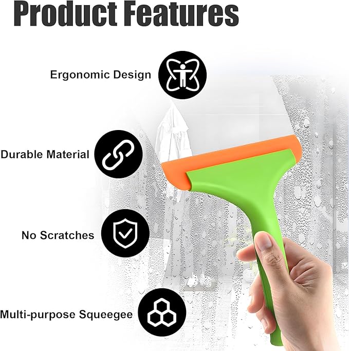 Ziciner Small Silicone Window Squeegee, Car Windshield Water Blade Squeegee, Multifunctional Auto Squeegee with 5.9 Inch Blade and Non-Slip Handle for Car Window, Home Cleaning (Light Green-2PCS)