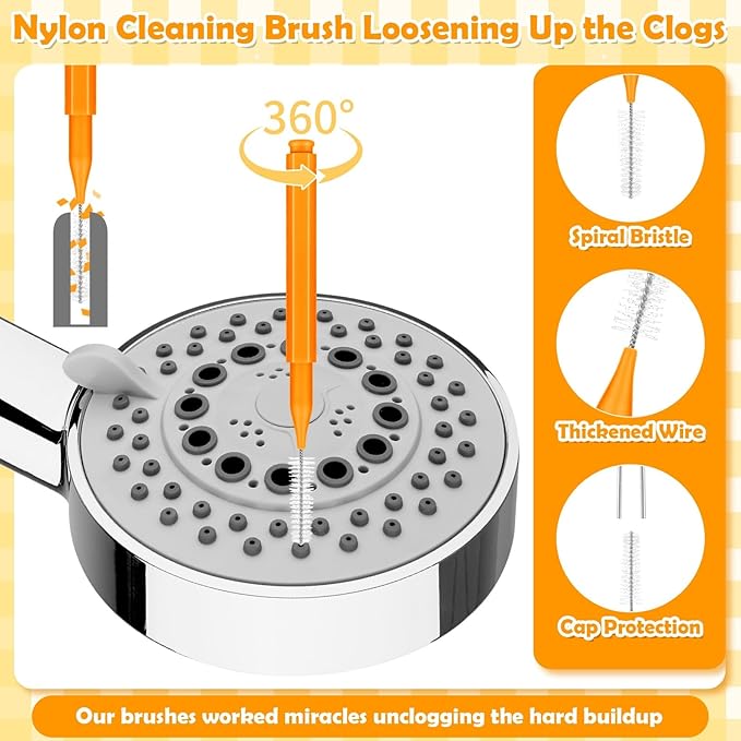 80 Pcs Shower Head Cleaner Tool, 70 Pcs Shower Head Cleaning Brush Picks for Unclogging Small Hole,10 Pcs Functional Nozzle Unclogger for Showerhead with Storage Box for Household Bathroom (Orange)