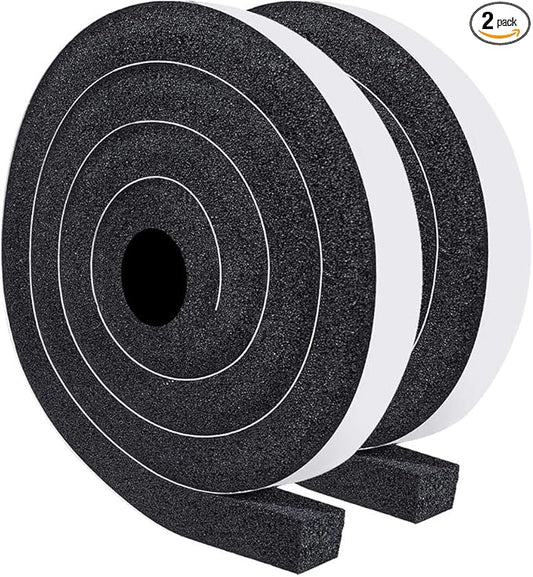TORRAMI Window Air Conditioning Foam Strips 1 inch W X 1 inch T, Open Cell Foam Weather Stripping Seal InsulatingTape Self Adhesive Total 13 Feet Length (2 Rolls of 6.5 Ft Each)