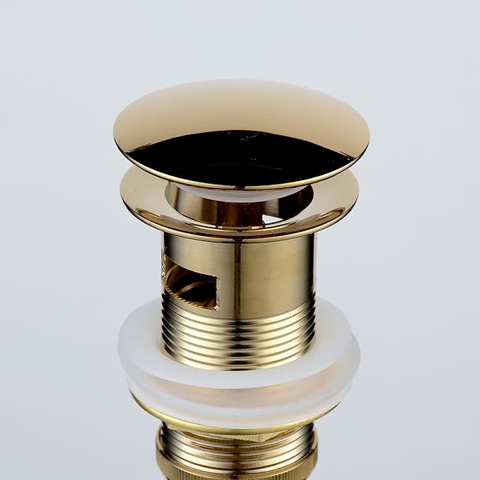 Beelee Pop Up Drain Stopper with Overflow, Gold Sink Drains for Bathroom, Vanity Vessel Sink Drain in Brass, Polished Gold