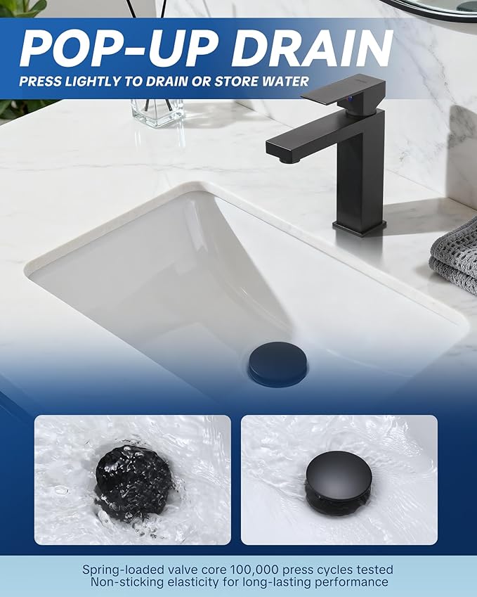 ARCORA Bathroom Sink Drain with Overflow 2 Pack, Matte Black Pop Up Drain Stopper Vanity Vessel Sink Clicker Drain Stopper