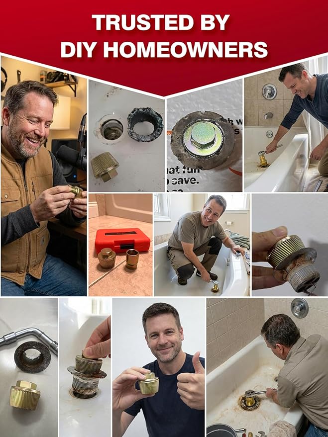 1.5" Tub Drain Removal Tool with 1-inch Socket, Pipe Nipple Extractor for Remove The Old, Broken, Stubborn, Rusted Drain Tub Bathtub Stopper Strong Grab Plumbing Tool with Solid Storage Case