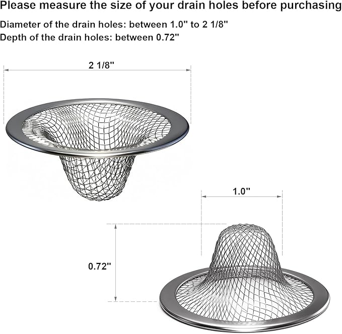 Huntonry 2.215" Top Diameter, 1.0" Basket Small Bathroom Sink Strainer, Little Drain Mesh, Utility, Slop, Laundry, RV and Lavatory Sink Drain Strainer Hair Catcher. Stainless Steel.