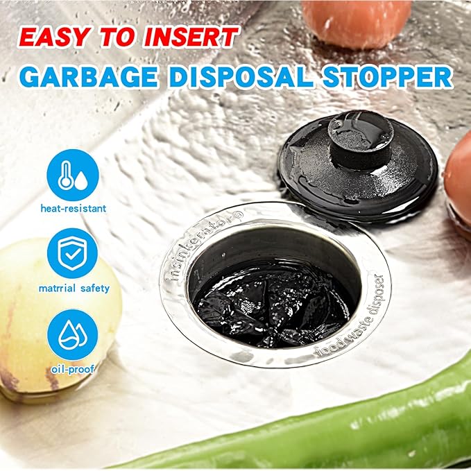 Garbage Disposal Splash Guard 3 3/8 Inch,Rubber Sink Baffle Drain Covers and Plugs,Food Waste Disposal Stopper for Moen and InSinkErator Evolution Series Removable Collar EPDM Strainer Insert Parts