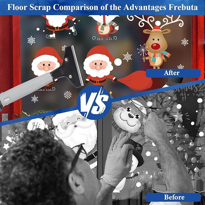 4"Razor Blade Floor Scraper with Long Handle,61in Adjustable Floor Scraper Heavy Duty with 10PCS Extra Metal Blades Paint Scraper for Cleaning Stickers Gum Glass Wall Tile (Silvery 52in)