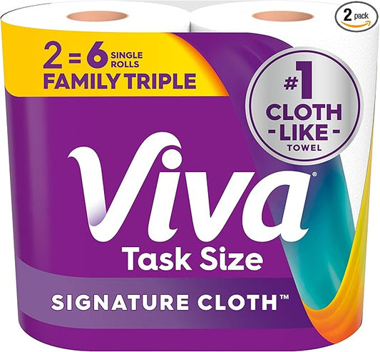 Viva Signature Cloth Paper Towels, Task Size, 2 Family Triple Rolls, 141 Sheets per Roll (Packaging May Vary)