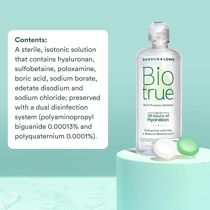 Biotrue Contact Solution, Multi-Purpose Solution with Lens Case, Cleans, Conditions, Hydrates, Disinfects, Removes Protein, Dirt & Debris, Contact Lens Cleaner & Storage, 2 Fl Oz (Pack of 1)