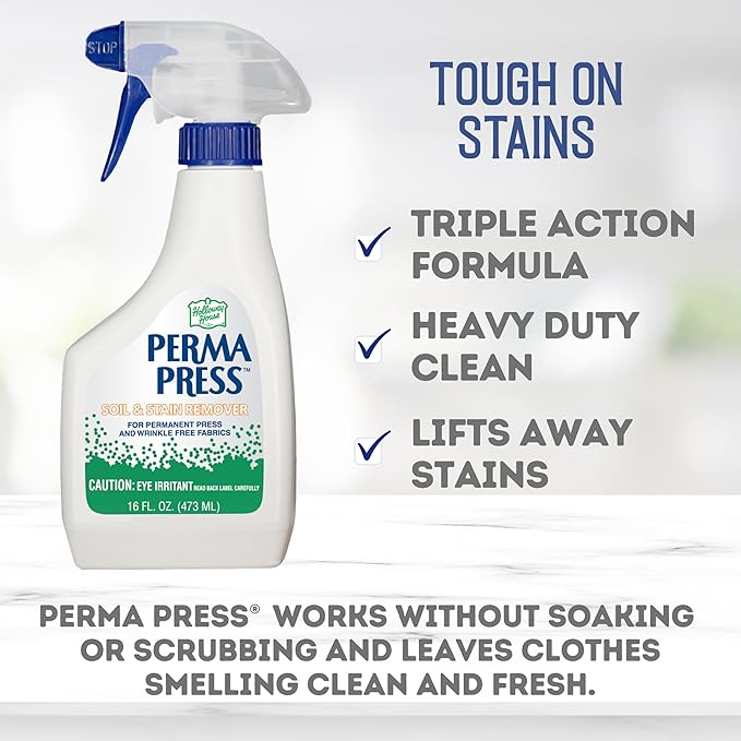 Holloway House Perma Press Soil & Stain Remover 16oz | Formulated For Heavy-Duty Cleaning Action to Remove Tough Stains From Uniforms, Linens & Clothes | Cleans, Penetrates & Lifts Away Stains