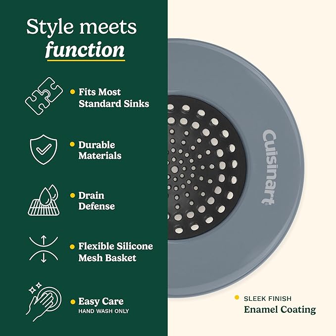 Cuisinart Sink Strainers- 2 Pack Kitchen Sink Drain Strainer & Food Catcher with Enamel-Coated Stainless Steel Rim and Silicone Base, Fits Standard 3.5" Drains, Outer Diameter 4.35", Scratch-Safe