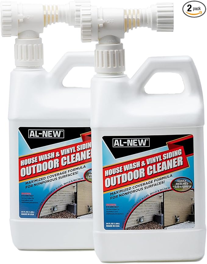AL-NEW Outdoor Cleaner | Versatile Outdoor Cleaner 64oz Hose End Sprayer (Pack of 2) (House Wash & Vinyl Siding Outdoor Cleaner)