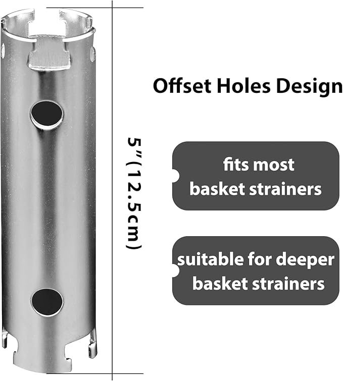 Basket Strainer Wrench Long Enough to Work on Deep Modern Universal Sink Double-ended 1/2" & 3/8" with Sliding Handle Kitchen Tool