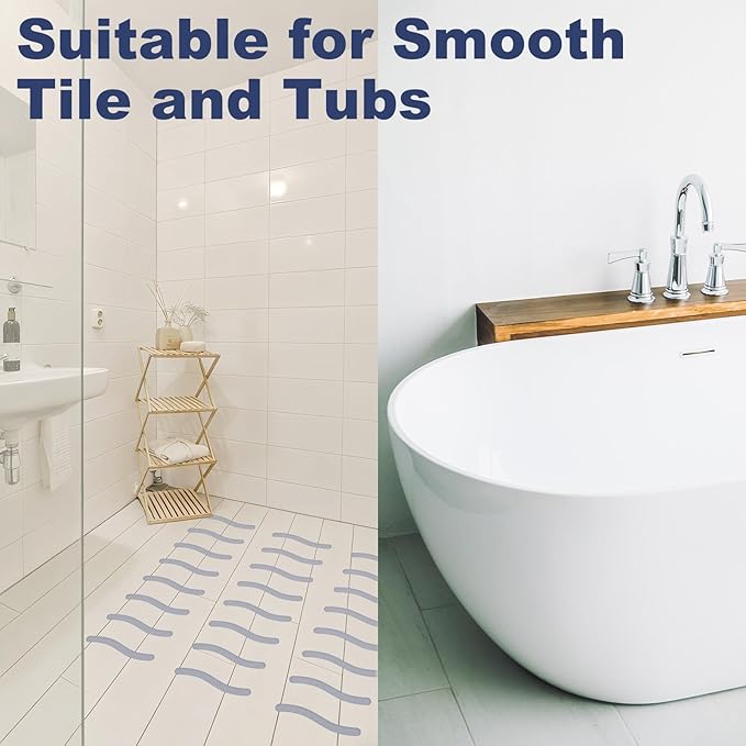28 PCS Shower Floor Non Slip Stickers with Strong Adhesive, Invisible & Durable Anti Slip Shower Stickers with Scraper for Bath Tub, Pools and Stairs(Grey,Wavy)