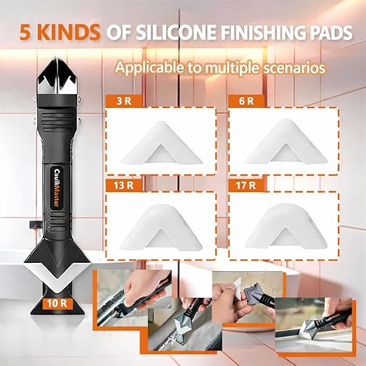 Silicone Caulking Tools 3 in 1, Sealant Finishing Tool with Grout Remove Scraper, Caulk Remover and Angle Scraper Glass Glue for Bathroom, Kitchen, Sink, Shower, Tile and Window Sealing