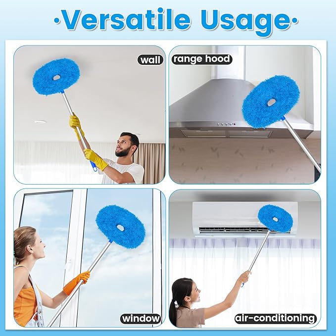 Ceiling Fan Cleaner Duster,Reusable Microfiber Duster with Extension Pole,13 to 50 Inch Removable Fan Blade Cleaner for Cleaning,Furniture,Bookshelves,Door,Window Top(2Head)