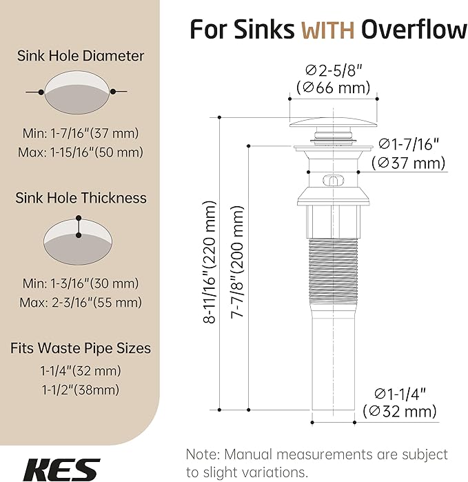 KES All Metal Bathroom Sink Drain with Strainer Basket Hair Catcher Anti Clog Pop Up Drain Stopper for Vanity Vessel Sink with Overflow, Rustproof 18/8 Stainless Steel Brushed Gold, S2013A-BZ