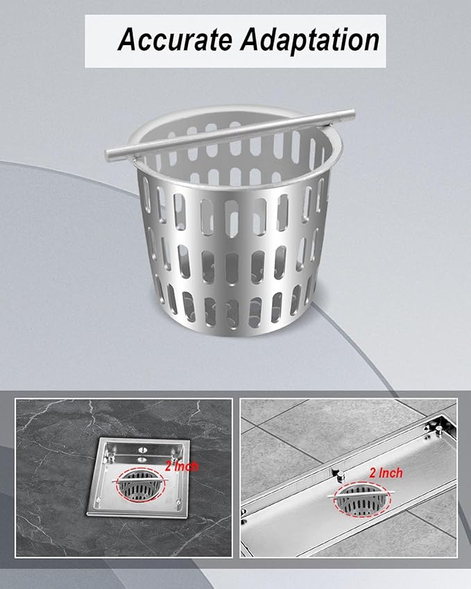 2Pcs 2 Inch Hair and Debris Strainer, Shower Drain Strainer with 2Pcs Lifting Hook, Stainless Steel Debris Basket Shower Drain Catcher, Hair Catcher for Floor Drain