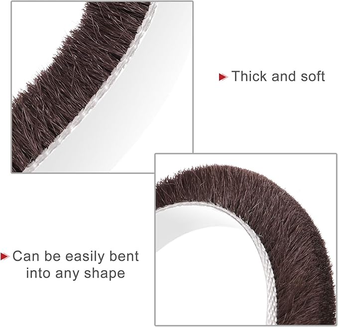 uxcell Weather Stripping Brush, 20ft L x 0.35" W x 0.35" H Self-Adhesive Seal Weatherstrip Sweep Brush Brown for Door Window