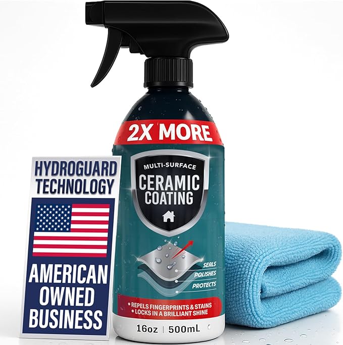 16oz Home Ceramic Coating Spray Kit - Shine, Seal & Protect Kitchen & Bath Surfaces - Repels Stains, Smudges, Water Spots on Appliances, Countertops & Most Hard Surface in Your Life - It Works to Seal