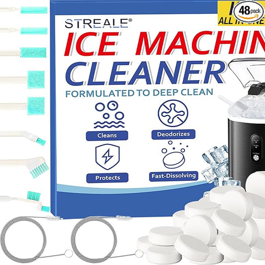 Ice Machine Cleaner Kit - 30Pack Ice Maker Cleaner Tablets - 10Pcs Pipe & Crevice Brush Set - Commercial & Portable Countertop Icemaker Cleaning Solution