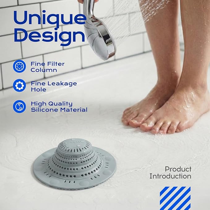 VLM 2 Pack Shower Hair Drain Catcher, Collapsible Silicone Hair Catcher Shower Drain with 8 Suction Cups - Drain Hair Catcher for Bathtub, Shower, Laundry, Sink,with Large Size & Bottom Drain Holes